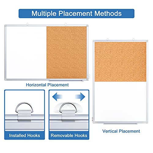 Dry Erase Board and Cork Board Combo, Magnetic White Board Combination Bulletin Board for Office Wall, 36 x 24 Inches Push Pin Whiteboard Vision Board for Home Office with 3 Marker 1 Erase 6 Magnet