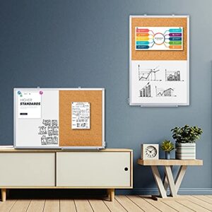 Dry Erase Board and Cork Board Combo, Magnetic White Board Combination Bulletin Board for Office Wall, 36 x 24 Inches Push Pin Whiteboard Vision Board for Home Office with 3 Marker 1 Erase 6 Magnet