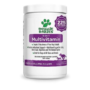 doggie dailies 5 in 1 multivitamin for dogs, 225 soft chews, dog multivitamin for skin and coat health, joint health, improved digestion, antioxidants, support a healthy immune system