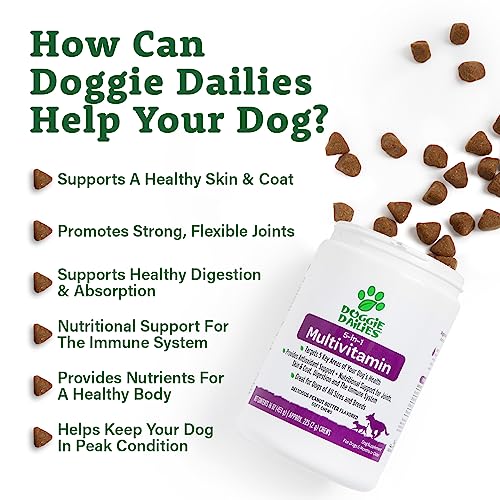 Doggie Dailies 5 in 1 Multivitamin for Dogs, 225 Soft Chews, Dog Multivitamin for Skin and Coat Health, Joint Health, Improved Digestion, Antioxidants, Support a Healthy Immune System