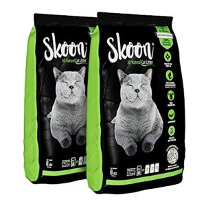 (2 bags) skoon all-natural cat litter – light-weight, non-clumping, low maintenance, eco-friendly - absorbs, locks and seals liquids for best odor control.