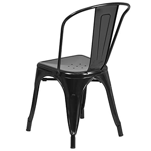 EMMA + OLIVER Commercial 31.5" Square Black Metal Indoor-Outdoor Table Set-4 Stack Chairs