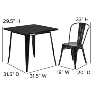 EMMA + OLIVER Commercial 31.5" Square Black Metal Indoor-Outdoor Table Set-4 Stack Chairs