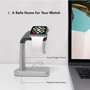 Macally Apple Watch Stand for Series Ultra, 9, 8, 7, 6, 5, 4, 3, 2, 1, SE (44mm, 42mm, 40mm, 38mm) - Sleek Nightstand for Apple Watch Charger Stand Dock Holder - Sleek iWatch Charging Station - Silver