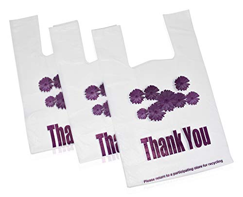 ROYALHOUSE Purple Flower Thank You Plastic t-Shirt Bags - 308 pcs/roll