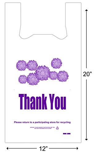 ROYALHOUSE Purple Flower Thank You Plastic t-Shirt Bags - 308 pcs/roll