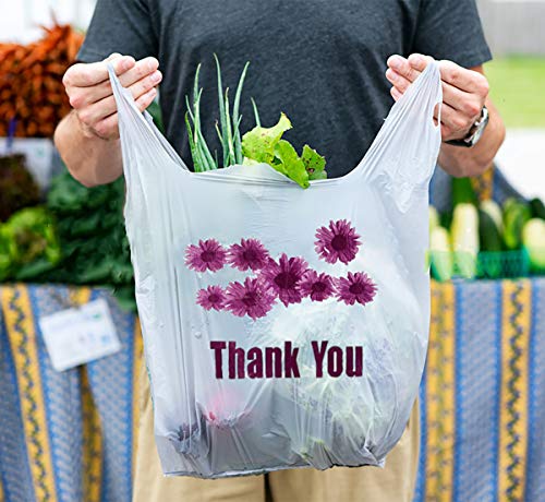 ROYALHOUSE Purple Flower Thank You Plastic t-Shirt Bags - 308 pcs/roll