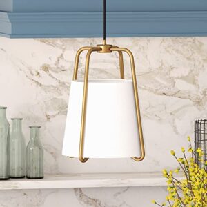 marduk 11" wide pendant with fabric shade in brass/white