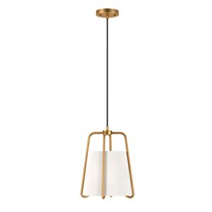 Marduk 11" Wide Pendant with Fabric Shade in Brass/White