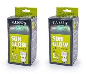 fluker's 2 pack of sun glow coil bulbs, 5.0 uvb, 20 watts, for reptiles and amphibians