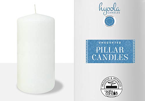 HYOOLA White Pillar Candles 3x6 Inch - Unscented Pillar Candles - 6-Pack - European Made