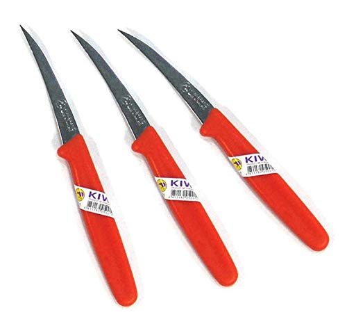 Pack 3 Kiwi Kom Kom Knife Fruit Carving Red Handle for Fruits and Vegetables Thai Carver Tool