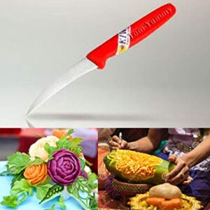 Pack 3 Kiwi Kom Kom Knife Fruit Carving Red Handle for Fruits and Vegetables Thai Carver Tool