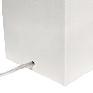 Elegant Designs LT1053-WHT Modern Leather Table Lamp with USB and White Fabric Shade, White