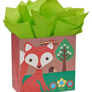Papyrus 9" Medium Gift Bag with Tissue Paper (Fox) for Baby Showers or Birthdays (1 Bag, 8-Sheets)