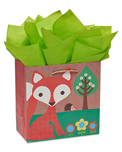 Papyrus 9" Medium Gift Bag with Tissue Paper (Fox) for Baby Showers or Birthdays (1 Bag, 8-Sheets)