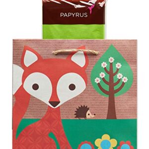 Papyrus 9" Medium Gift Bag with Tissue Paper (Fox) for Baby Showers or Birthdays (1 Bag, 8-Sheets)