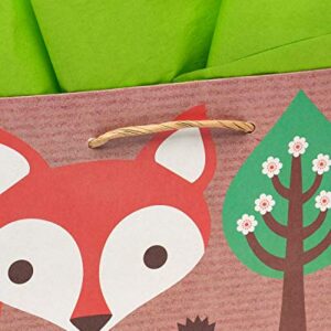Papyrus 9" Medium Gift Bag with Tissue Paper (Fox) for Baby Showers or Birthdays (1 Bag, 8-Sheets)