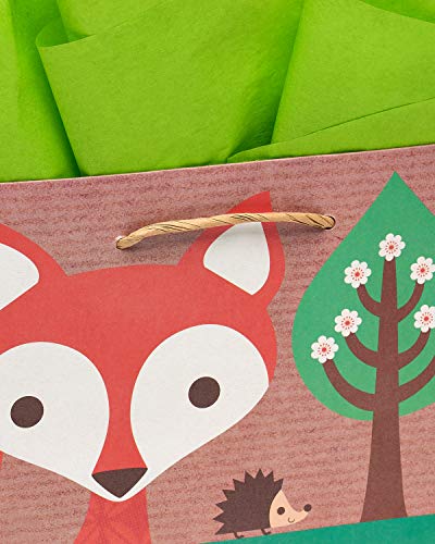 Papyrus 9" Medium Gift Bag with Tissue Paper (Fox) for Baby Showers or Birthdays (1 Bag, 8-Sheets)