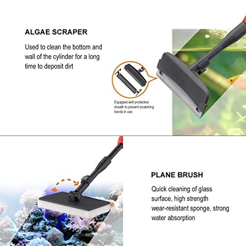 UPETTOOLS Aquarium Cleaning Tool 6 in 1 Algae Scraper Scrubber Pad Adjustable Long Handle Fish Tank Brush Cleaner Set