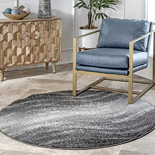 nuLOOM Julene Abstract Waves Area Rug, 5' Round, Grey