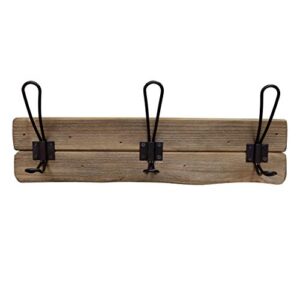 cvhomedeco. rustic solid wood wall mounted coat rack with 3 double hooks primitives wooden coat hooks for entryway, kitchen, bathroom. brown.