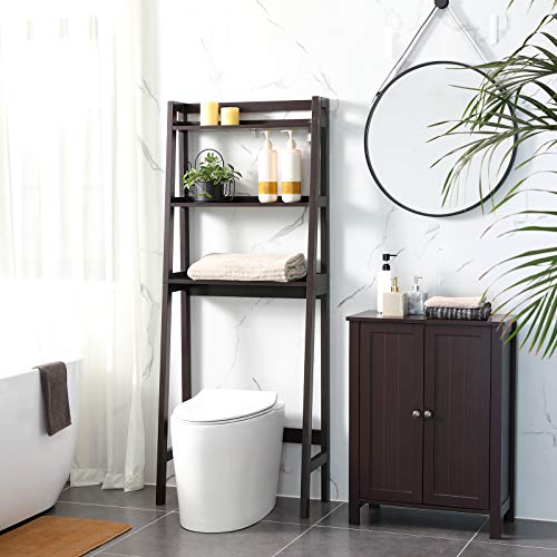 VASAGLE 2 shelves Toilet Storage Rack, Adjustable Bottom Bar, Brown