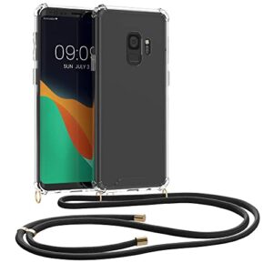 kwmobile crossbody case compatible with samsung galaxy s9 case - clear tpu phone cover w/lanyard cord strap - transparent/black