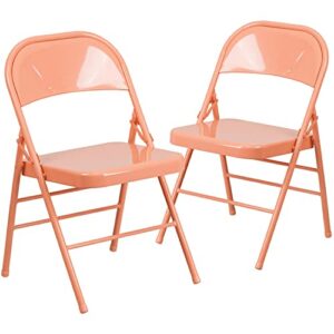 flash furniture metal folding chairs, 2 pack, sedona coral
