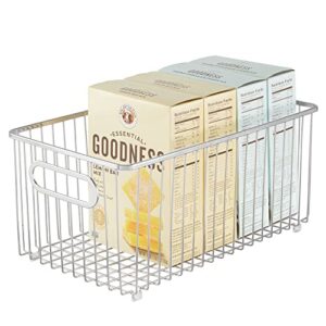 mdesign metal farmhouse kitchen pantry food storage organizer basket bin - wire grid design - for cabinets, cupboards, shelves, countertops - holds potatoes, onions, fruit, extra large - chrome