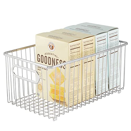 mDesign Metal Farmhouse Kitchen Pantry Food Storage Organizer Basket Bin - Wire Grid Design - for Cabinets, Cupboards, Shelves, Countertops - Holds Potatoes, Onions, Fruit, Extra Large - Chrome