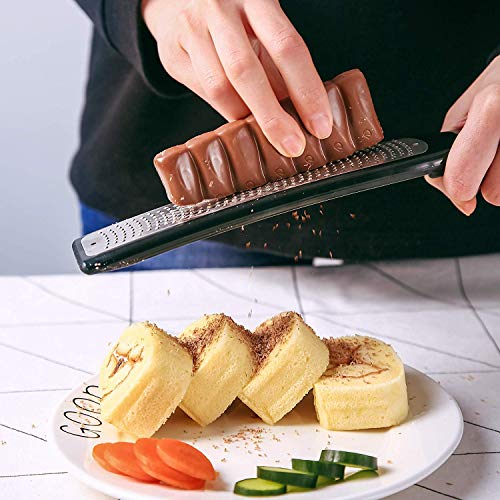 Raniaco Lemon Zester Citrus Grater - Stainless Steel Grater, Flat Kitchen Graters for Cheese, Lemon, Garlic, Chocolate Zester with Soft Protective Cover, Rubber Base Long Handheld Grater (Long)