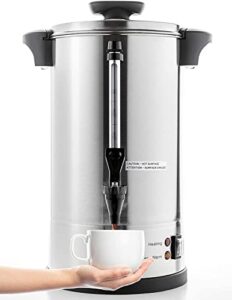sybo 2022 upgrade sr-cp-100b commercial grade stainless steel percolate coffee maker hot water urn for catering, 100-cup 16 l, metallic