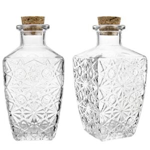 MyGift Diamond-Faceted Apothecary Glass Bottle - Mini Decorative Reed Diffuser Bottles with Cork Lid, Set of 2