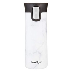 contigo pinnacle vacuum-insulated stainless steel travel mug with spill-proof lid, reusable coffee cup or water bottle with leak-proof lid, keeps drinks hot or cold for hours, 14oz white marble