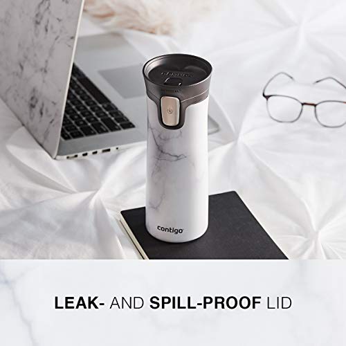 Contigo Pinnacle Vacuum-Insulated Stainless Steel Travel Mug with Spill-Proof Lid, Reusable Coffee Cup or Water Bottle with Leak-Proof Lid, Keeps Drinks Hot or Cold for Hours, 14oz White Marble