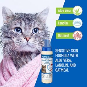 Adams Plus Flea & Tick Foaming Shampoo & Wash for Cats & Kittens Over 12 Weeks | Sensitive Skin Flea Treatment for Cats and Kittens | Kills Adult Fleas, Ticks, and Lice On Contact | 10 Oz