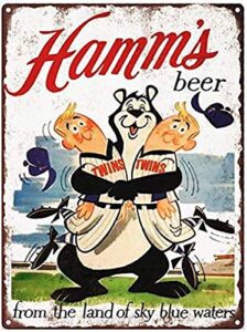 hamms beer bear twins 8x12 vintage retro tin metal sign wall decor by paboe