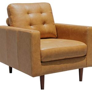 Amazon Brand – Rivet Cove Mid-Century Modern Tufted Leather Accent Chair, 32.7"W, Caramel