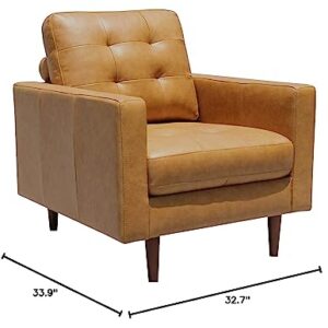 Amazon Brand – Rivet Cove Mid-Century Modern Tufted Leather Accent Chair, 32.7"W, Caramel