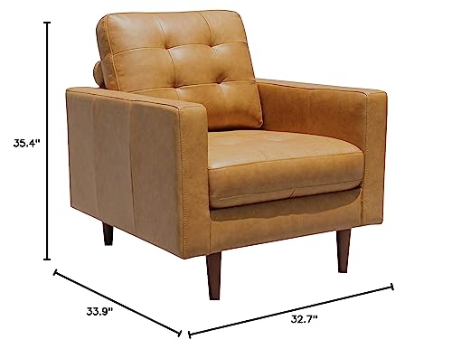 Amazon Brand – Rivet Cove Mid-Century Modern Tufted Leather Accent Chair, 32.7"W, Caramel