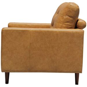 Amazon Brand – Rivet Cove Mid-Century Modern Tufted Leather Accent Chair, 32.7"W, Caramel