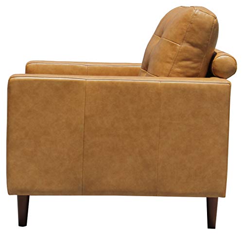 Amazon Brand – Rivet Cove Mid-Century Modern Tufted Leather Accent Chair, 32.7"W, Caramel