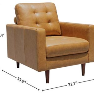 Amazon Brand – Rivet Cove Mid-Century Modern Tufted Leather Accent Chair, 32.7"W, Caramel