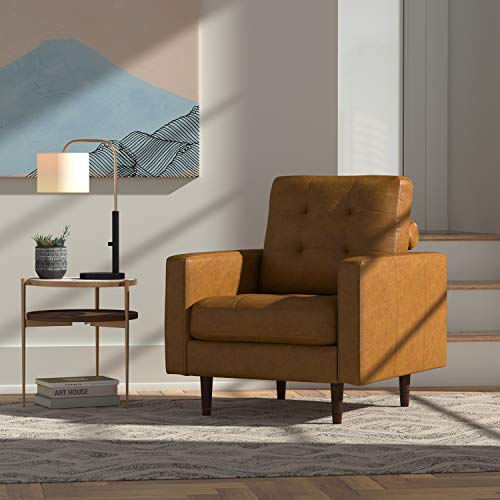 Amazon Brand – Rivet Cove Mid-Century Modern Tufted Leather Accent Chair, 32.7"W, Caramel