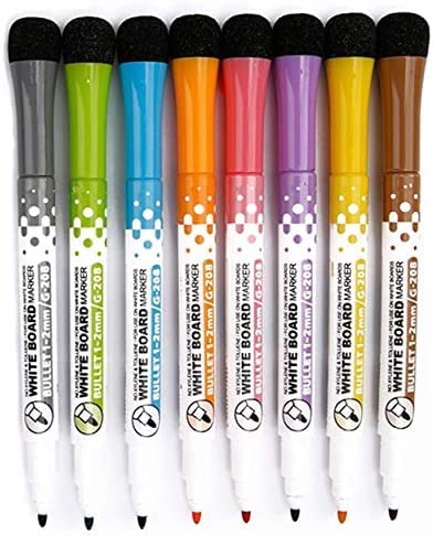 YES4QUALITY Magnetic Dry Erase Markers with Eraser Cap - 8 Pack, Fine Tip, Low Odor - White Board Markers Perfect for Dry Erase Whiteboards in the Office, Classroom or at Home