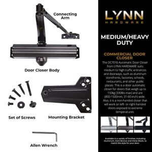 LYNN HARDWARE Medium/Heavy Duty Commercial Door Closer - DC7016 Surface Mounted, Grade 1- ADA & UL 3 Hour Fire Rated, Adjustable Size 1-6 for entrances & Aluminum storefronts- US10B Dark Bronze