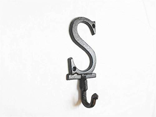 Hampton Nautical Cast Iron Letter S Alphabet Wall Hook 6" - Home Wall Decor - Decorative Cast I