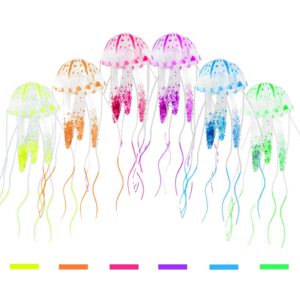 jellyfish aquarium decorations, silicone fish tank ornaments, colorful decor glows in blacklight, adds beauty to freshwater & saltwater tanks and terrariums, 6pcs