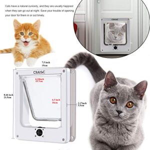 CEESC Cat Doors, Magnetic Pet Door with Rotary 4 Way Lock for Cats, Kitties and Kittens, Upgraded Version (Medium, White)